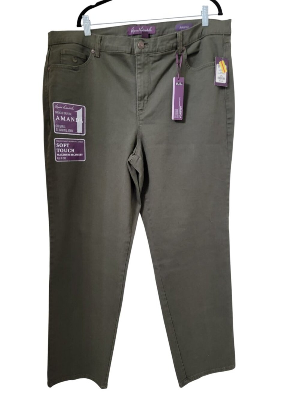 Gloria Vanderbilt Size 20W Olive Green "Amanda" Tapered Leg Denim Jeans, NEW